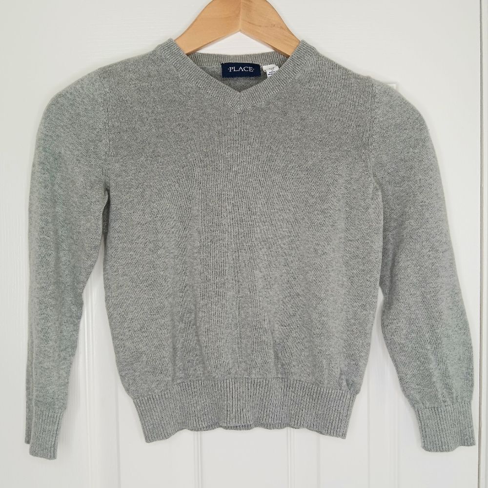 THE CHILDREN’S PLACE Boys Gray V-Neck Cotton Sweater Size 5/6 Preppy School
